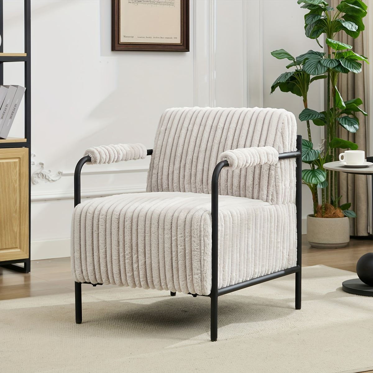 Ribbed Accent Chair with Adjustable Foot Pads — light gray ribbed chair