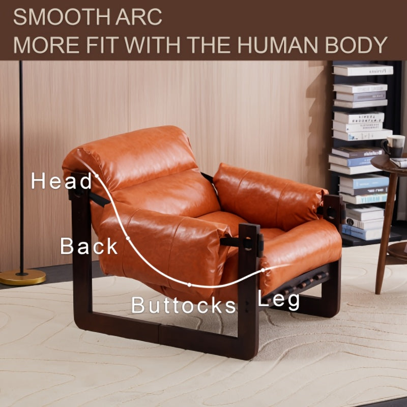 Leather-Look Accent Chair with Wood Frame — seat and back support illustration