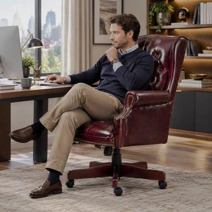 Burgundy PU Leather Executive Office Chair