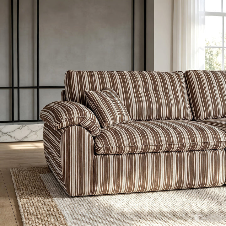 Wren Green Striped Deep-Seat Cloud Sofa — brown colorway cushion detail; available option is green