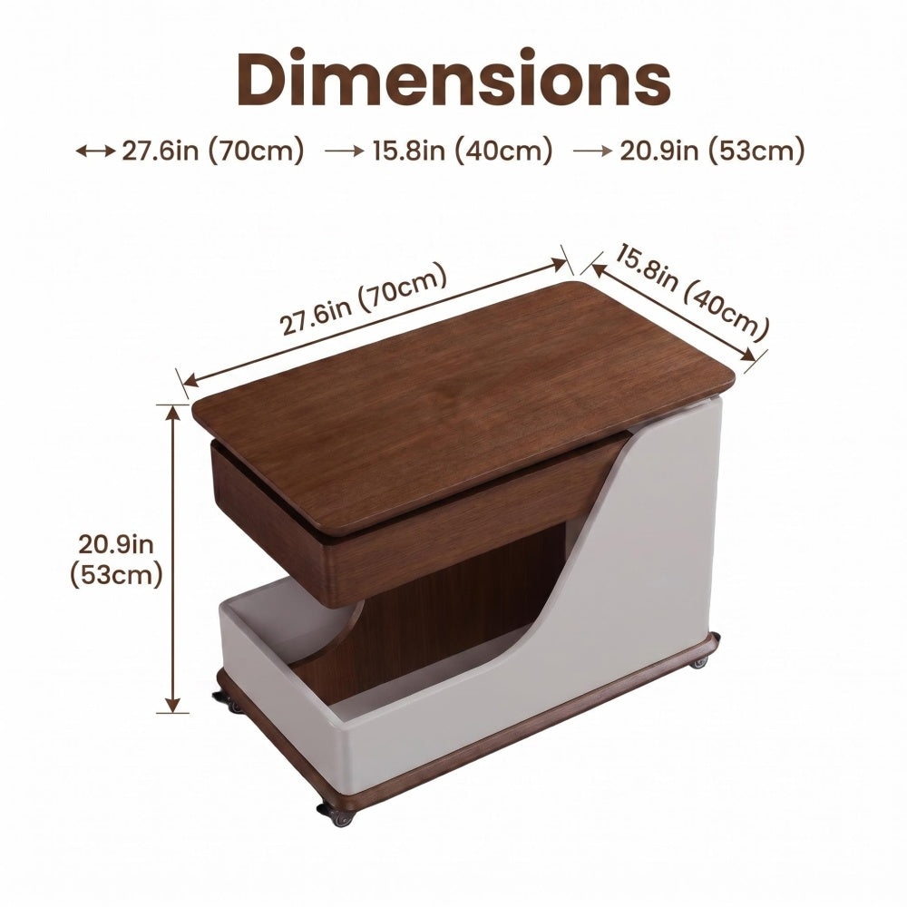 Dimension diagram of the off-white and brown side table