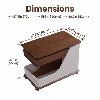 Dimension diagram of the off-white and brown side table