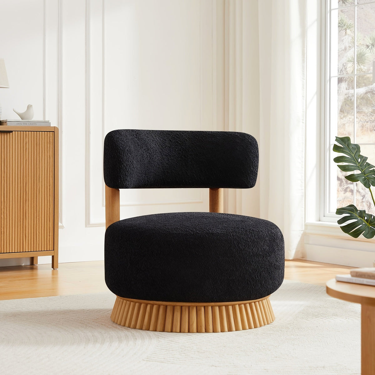 Black Upholstered Swivel Chairs, Set of Two — gallery view 6 of 11
