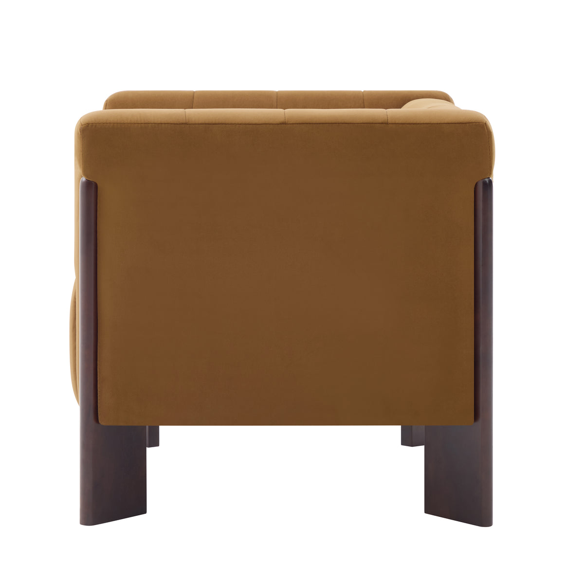 Caramel Channel-Back Velvet Armchair — caramel isolated rear view