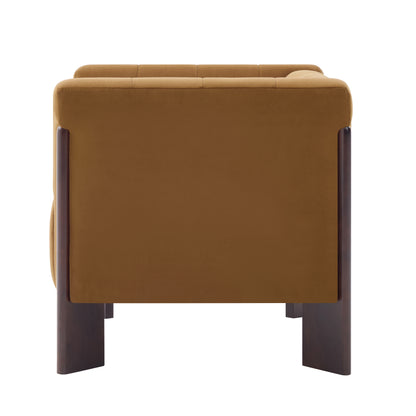 Caramel Channel-Back Velvet Armchair — caramel isolated rear view