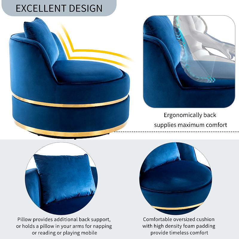 Sable Blue Velvet Swivel Barrel Chair — gallery view 7 of 9