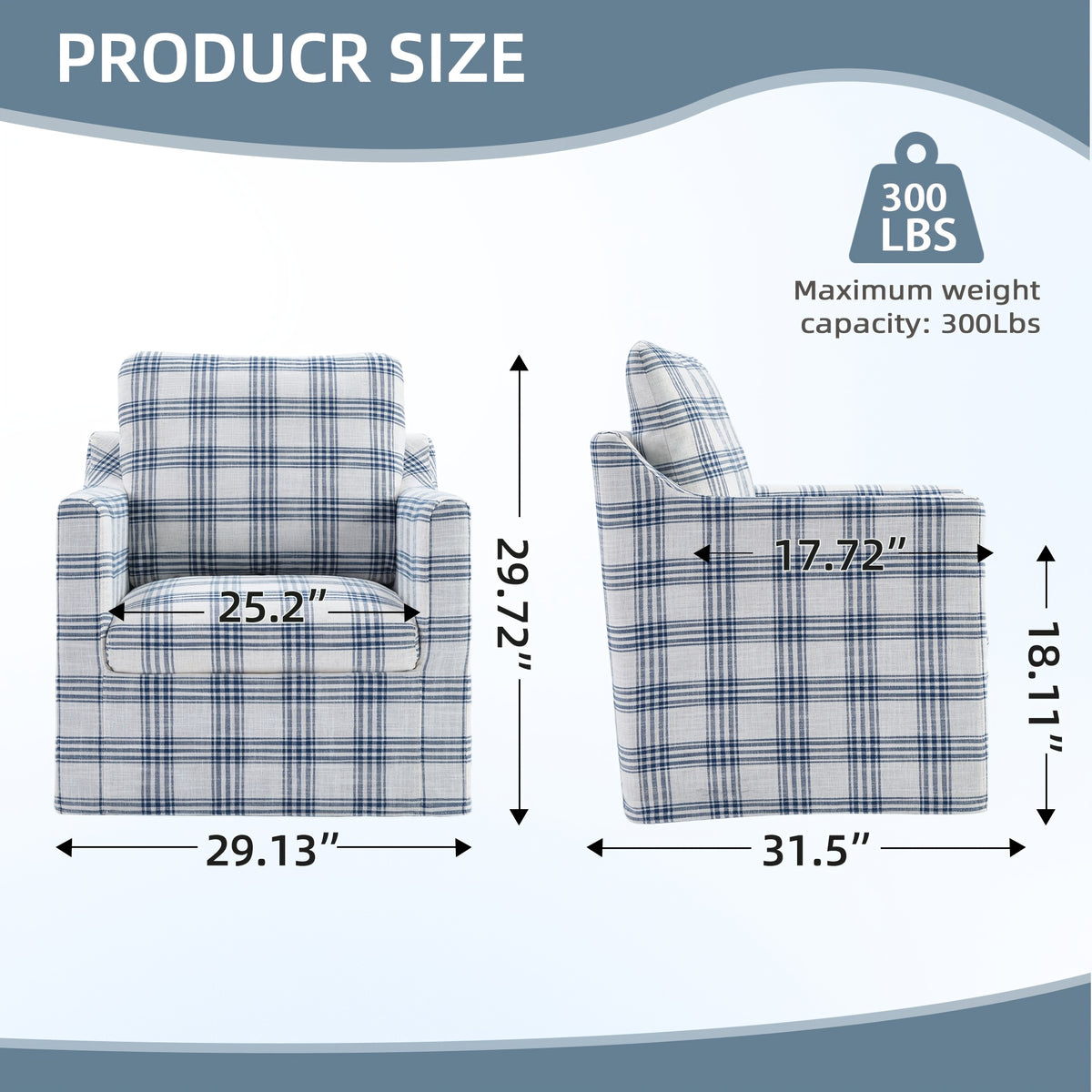 Plaid Swivel Accent Chair — chair dimensions diagram