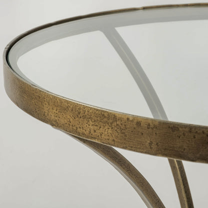 Round Glass Side Table with Marble Pedestal
