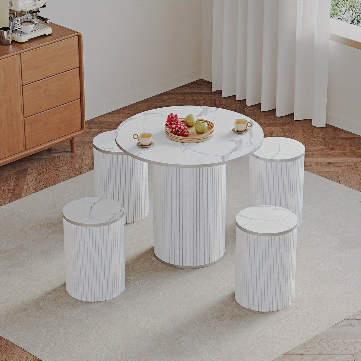 White table with four stools