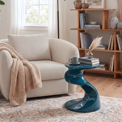 High Glossy Side Table, End Table, S-Shaped Base Fashion Design, Modern Nightstand, Accent Table, for Small Spaces, with 18" High Base, for Living Room Office Apartment, No Assembly, Blue/Green/Pink