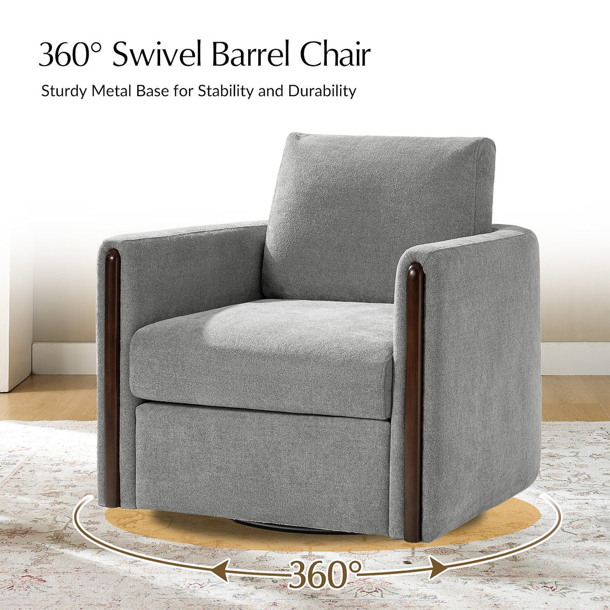Hulala Gray Chenille Swivel Armchair — gallery view 7 of 12