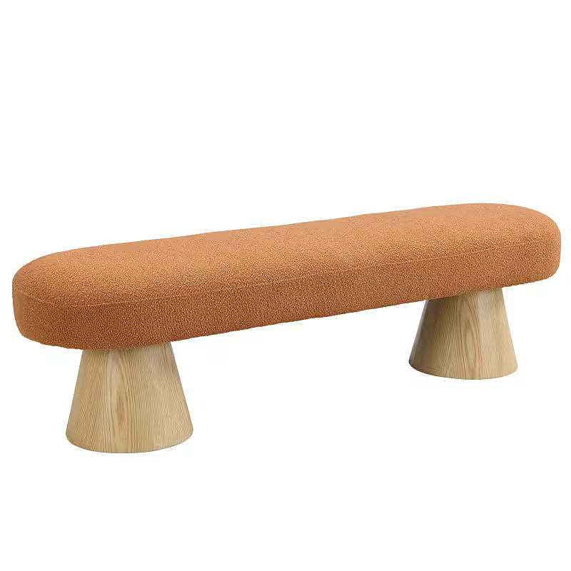 Orange Bouclé-Style Bench with Tapered Pedestals