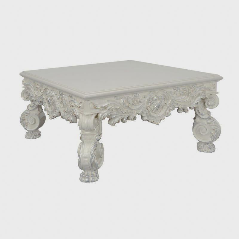 Adara Antique White Ornate Square Coffee Table