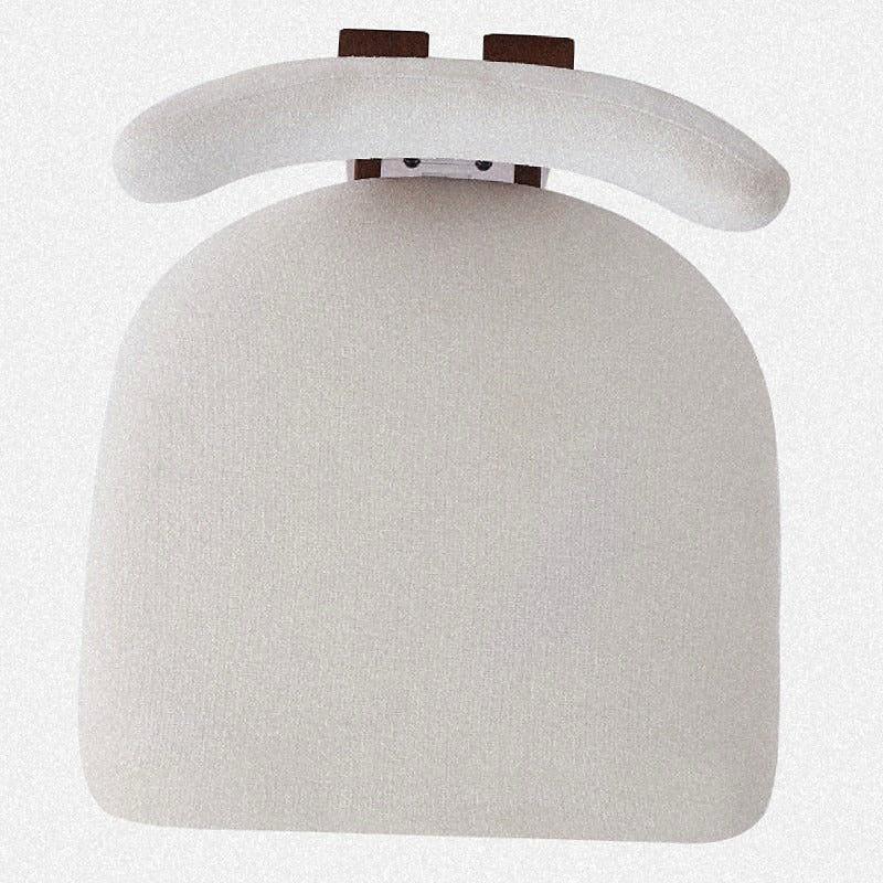 White upholstered counter stool with a brown frame and integrated footrest