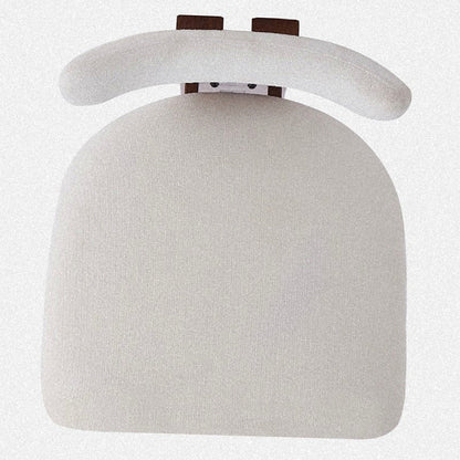White upholstered counter stool with a brown frame and integrated footrest