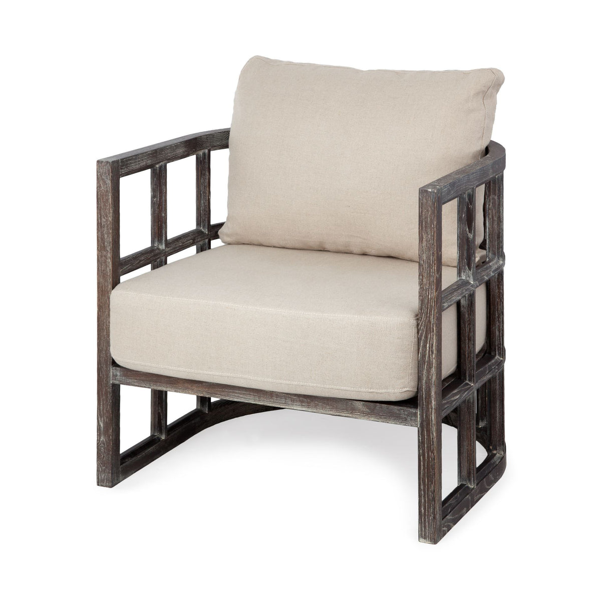 Cream Fabric Covered Cushioned Demi Lune Accent Chair With Wooden Frame - 380643 - Multi