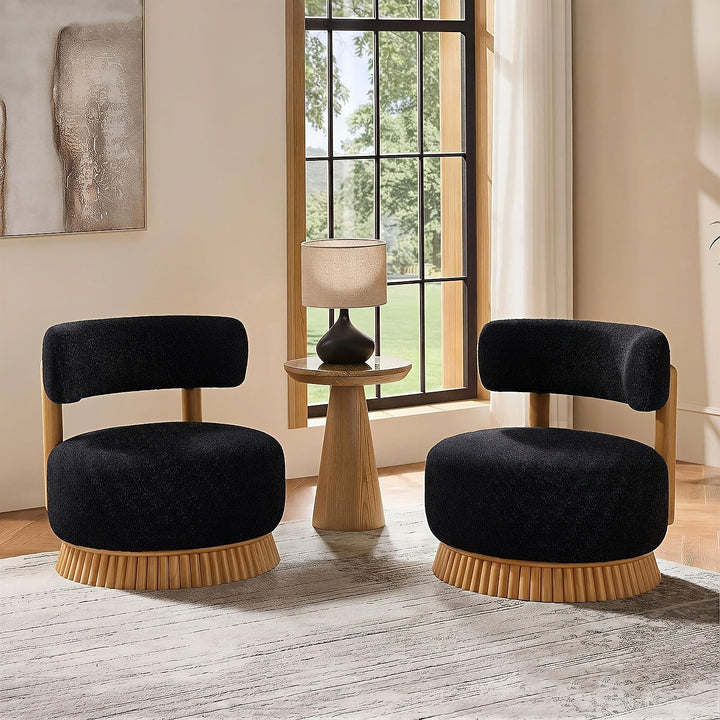Black Upholstered Swivel Chairs, Set of Two — gallery view 2 of 11