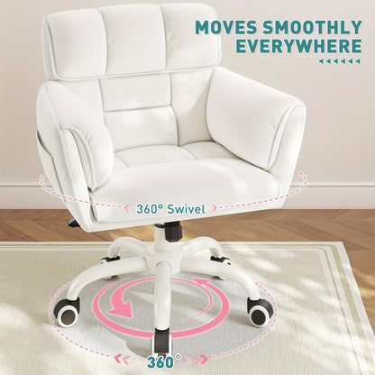 Diagram illustrating the chair's 360-degree swivel and wheeled base