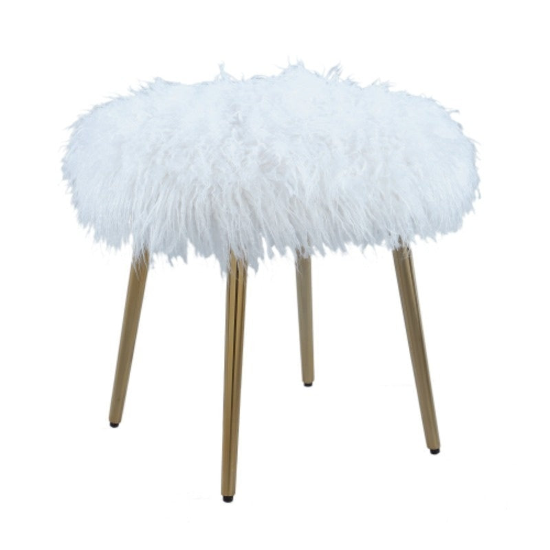 White faux fur stool on white background