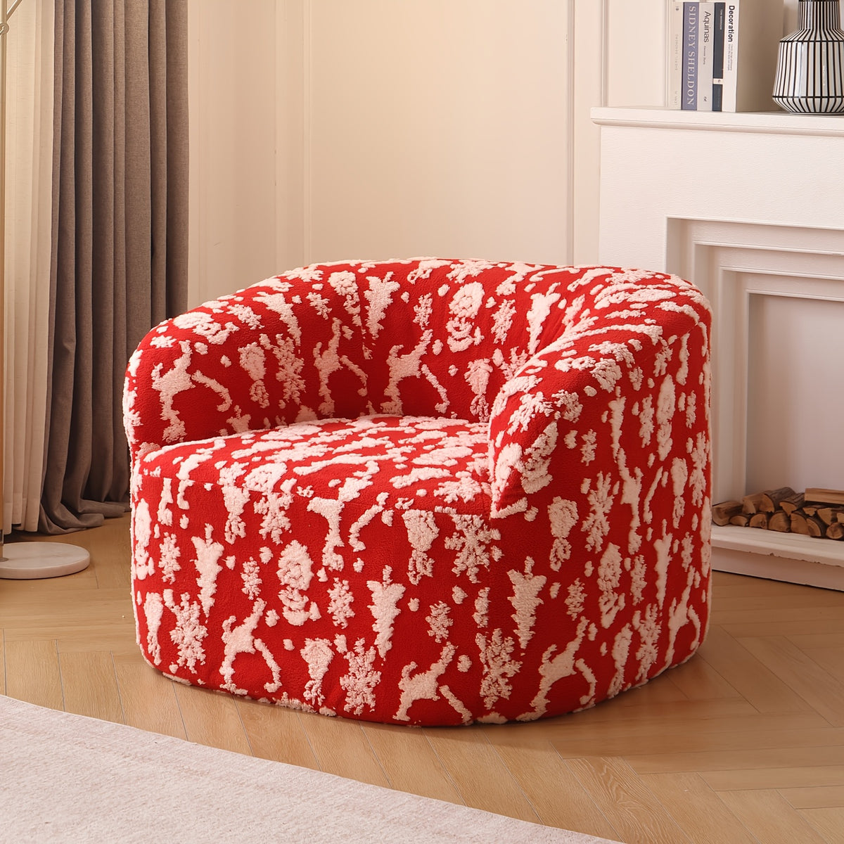 Rounded Foam Lounge Chair — red Christmas print upholstery option.