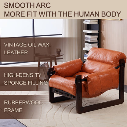 Leather-Look Accent Chair with Wood Frame — orange upholstery and frame feature illustration