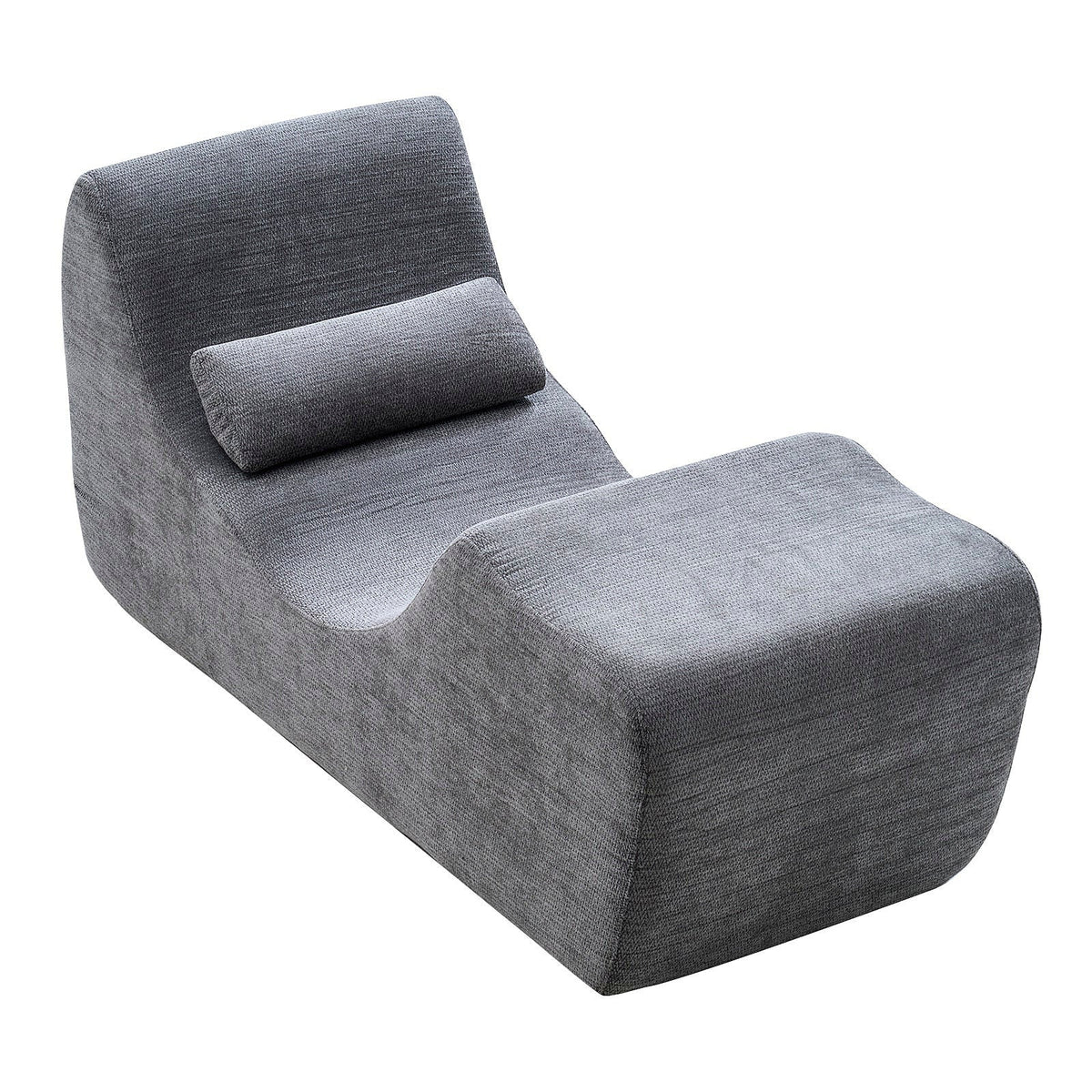 Gray fabric foam yoga chaise with a lumbar pillow