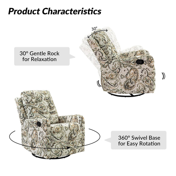 Hulala Patterned Swivel Rocker Recliner — gallery view 5 of 13