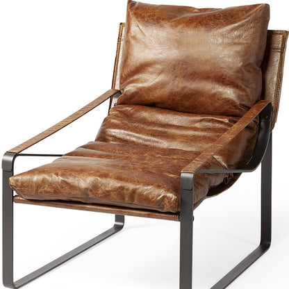 Brown Leather Unibody Seat Accent Chair With Black Metal Frame - 380628