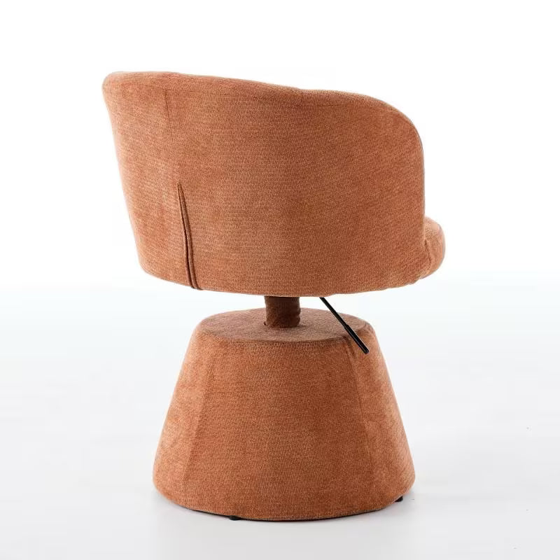 Rear angled view of the terracotta chair with a black lever beside its pedestal