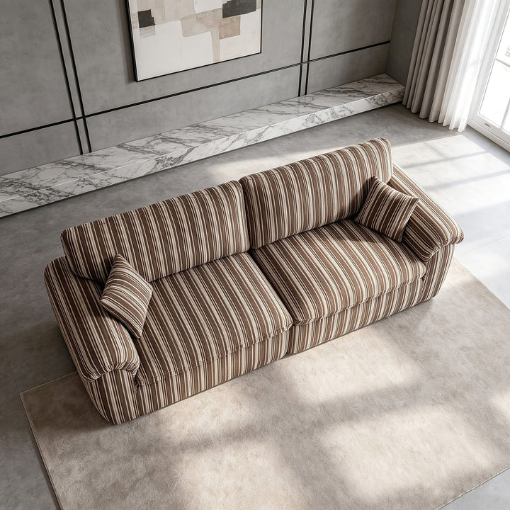 Wren Green Striped Deep-Seat Cloud Sofa — brown colorway reference, overhead angle; available option is green