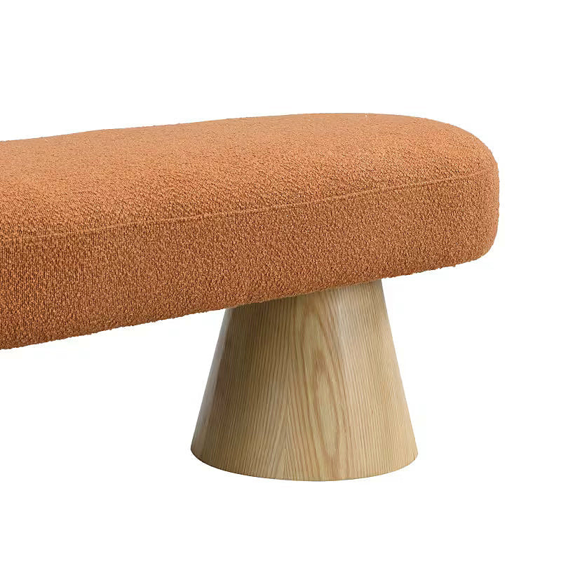 Orange Bouclé-Style Bench with Tapered Pedestals