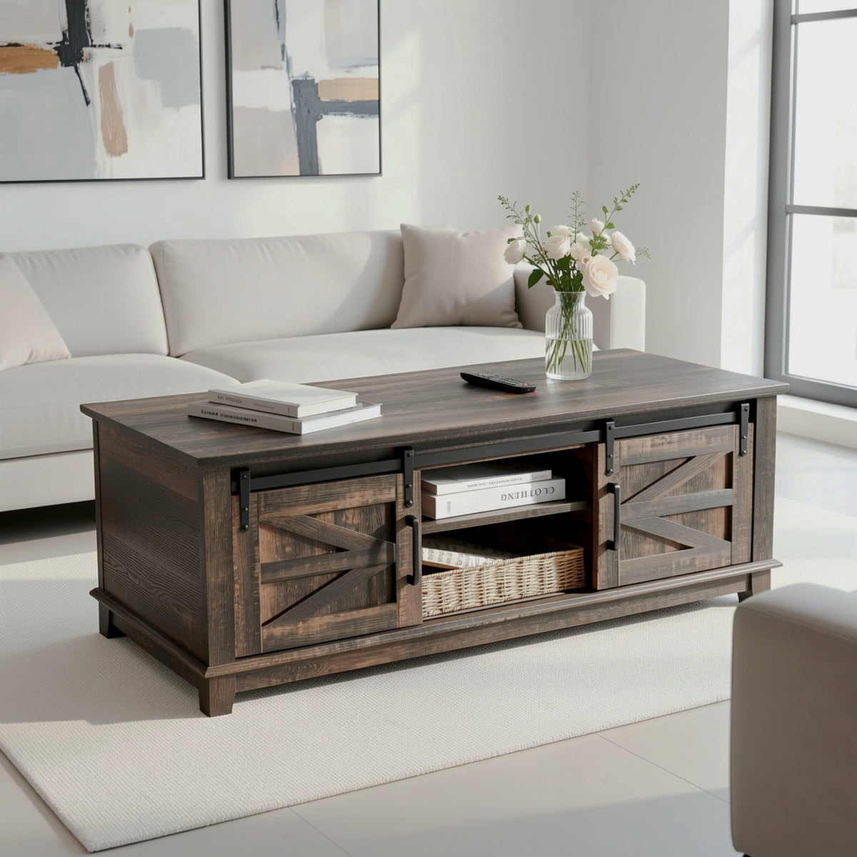 Dark rustic oak barn-door table