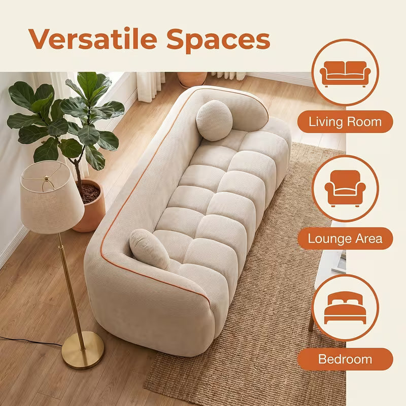 Channel-Tufted Corduroy Lounge Sofa — white sofa room styling panel.