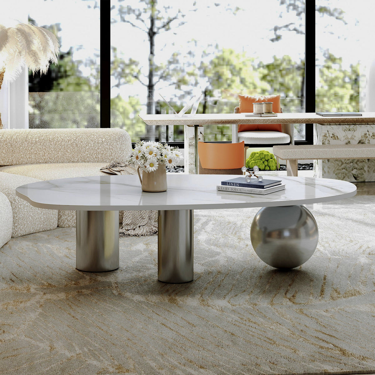 49.2-Inch Freeform Faux-Marble Coffee Table