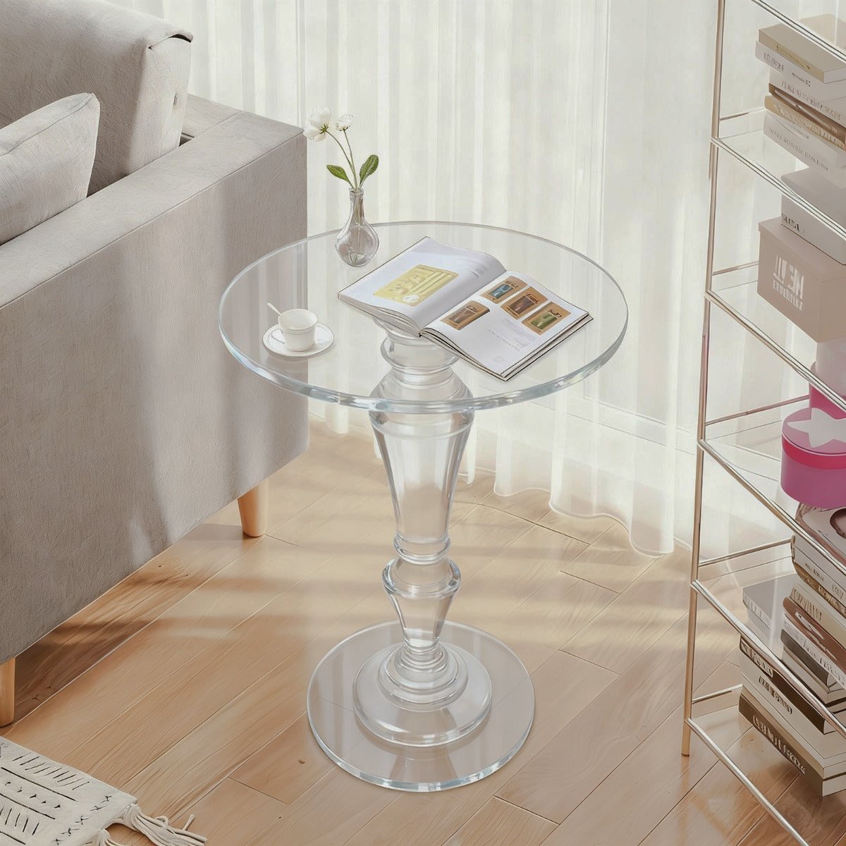 Round Acrylic Pedestal Side Table - Clear