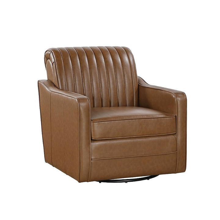 Brown Channel-Stitched Swivel Chair — gallery view 4 of 5