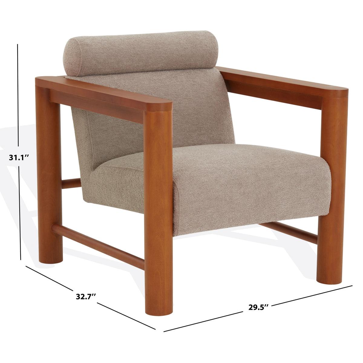 Nikolas Light Brown Bouclé Accent Chair — chair dimensions diagram