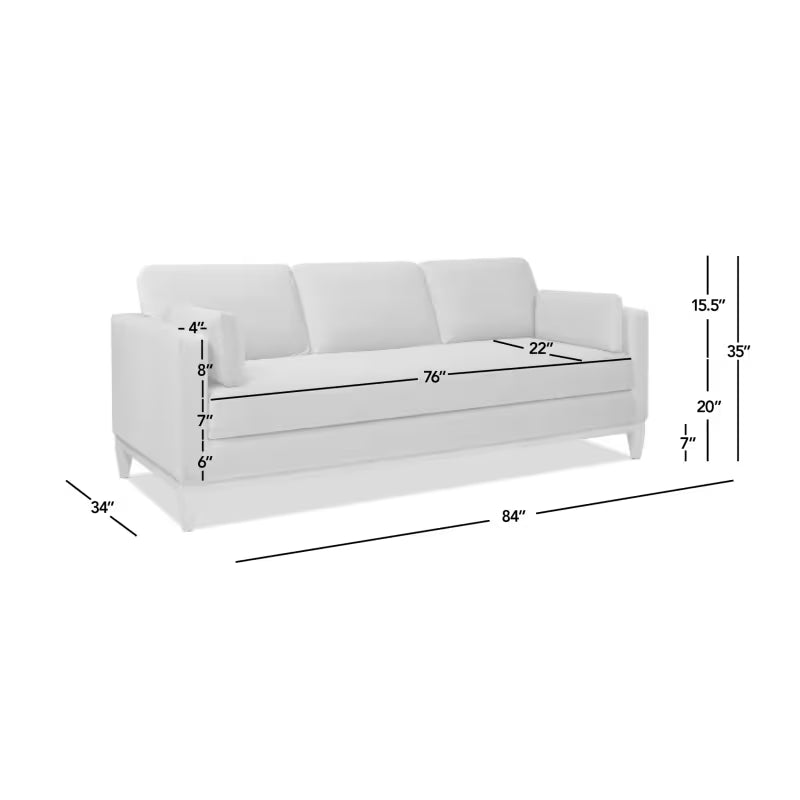 Knox French Beige Velvet Sofa — supplier dimension diagram.
