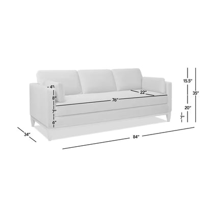 Knox French Beige Velvet Sofa — supplier dimension diagram.