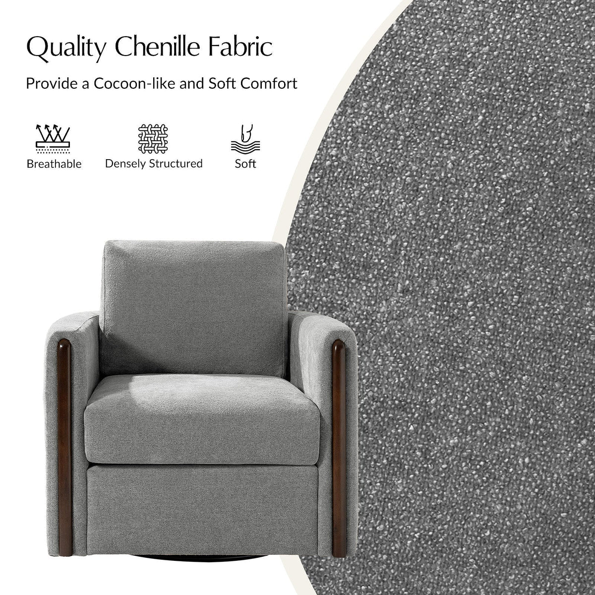 Hulala Gray Chenille Swivel Armchair — gallery view 10 of 12
