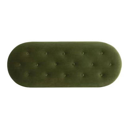 Top view of the olive button-tufted oval bench