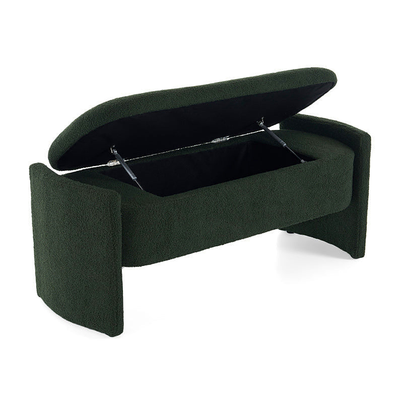 Dark Green Bouclé-Style Storage Bench
