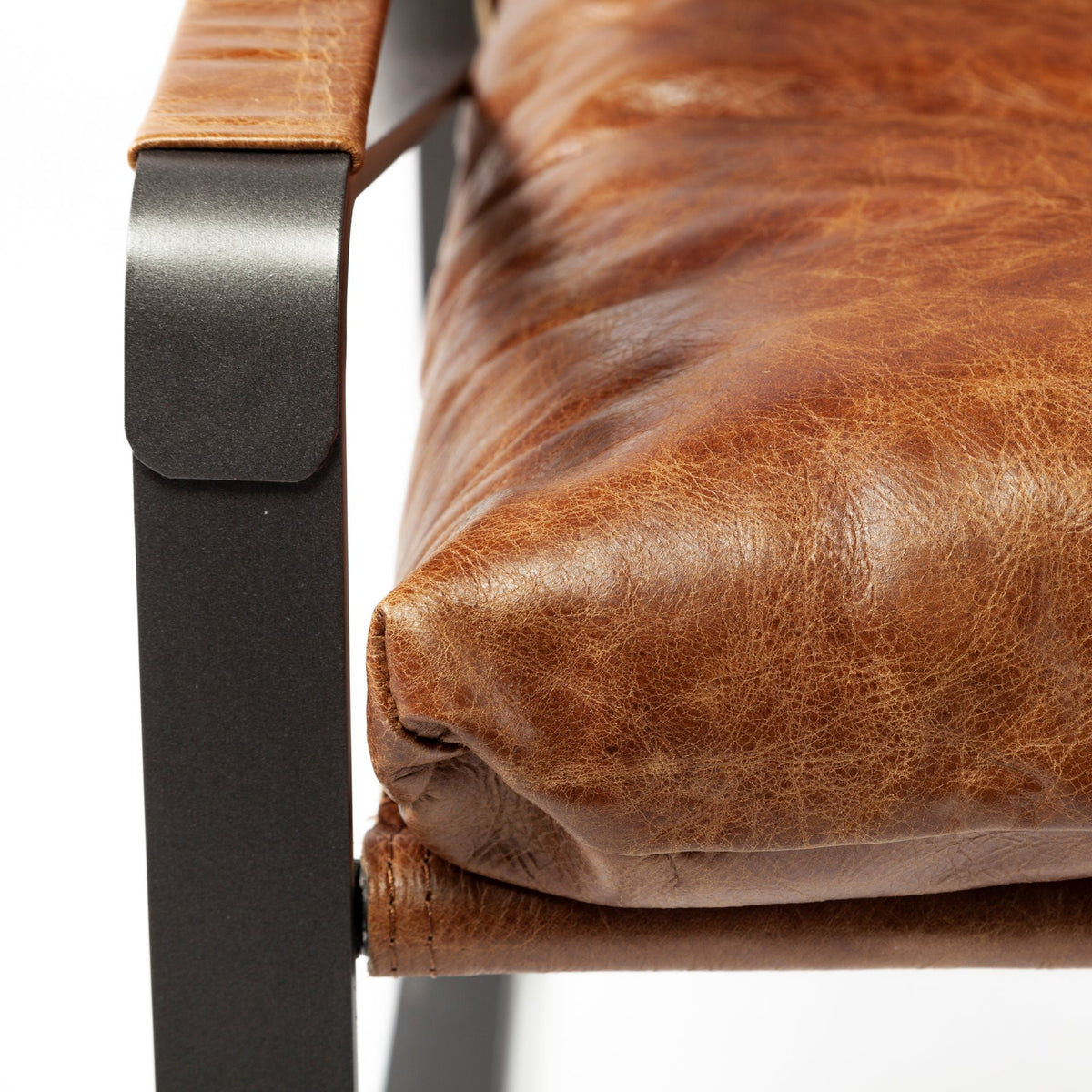 Brown Leather Unibody Seat Accent Chair With Black Metal Frame - 380628 - Multi