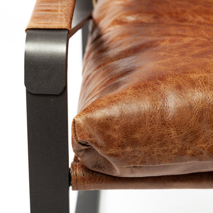 Brown Leather Unibody Seat Accent Chair With Black Metal Frame - 380628 - Multi