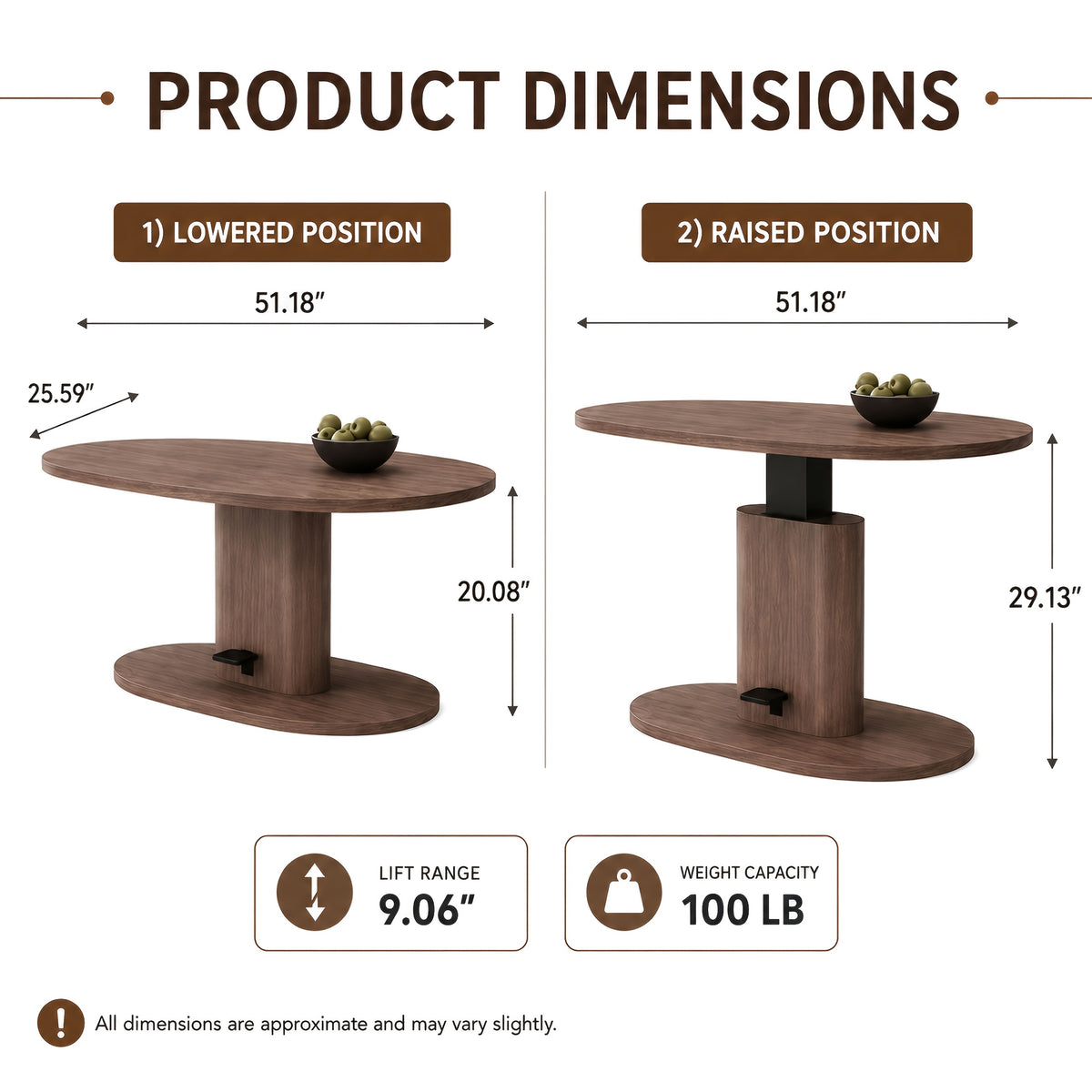 Oval Walnut-Look Height-Adjustable Coffee Table