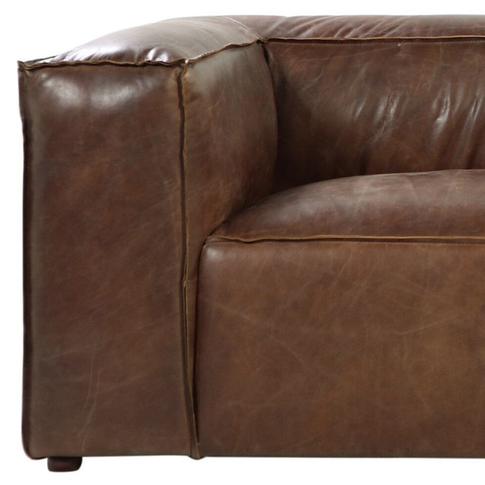 98" Brown Top Grain Leather Sofa With Black Legs - 490999