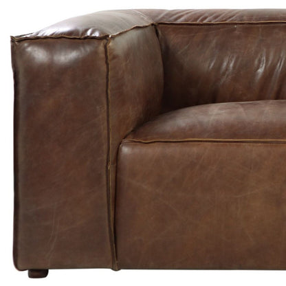 98" Brown Top Grain Leather Sofa With Black Legs - 490999