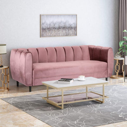 Miranda Velvet 3-Seater Sofa — pink sofa in a contemporary room.