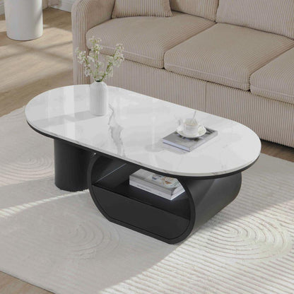 47.24-Inch Oval Faux-Marble Storage Coffee Table