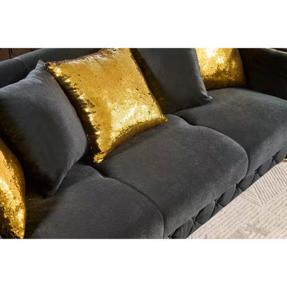 Lippa Black Three-Piece Sofa Set — sofa cushions and pillows close-up.